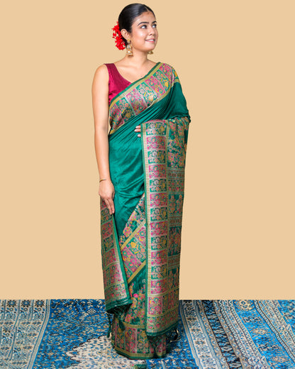 Green Meenakari Banarasi Silk Saree with Blouse Piece