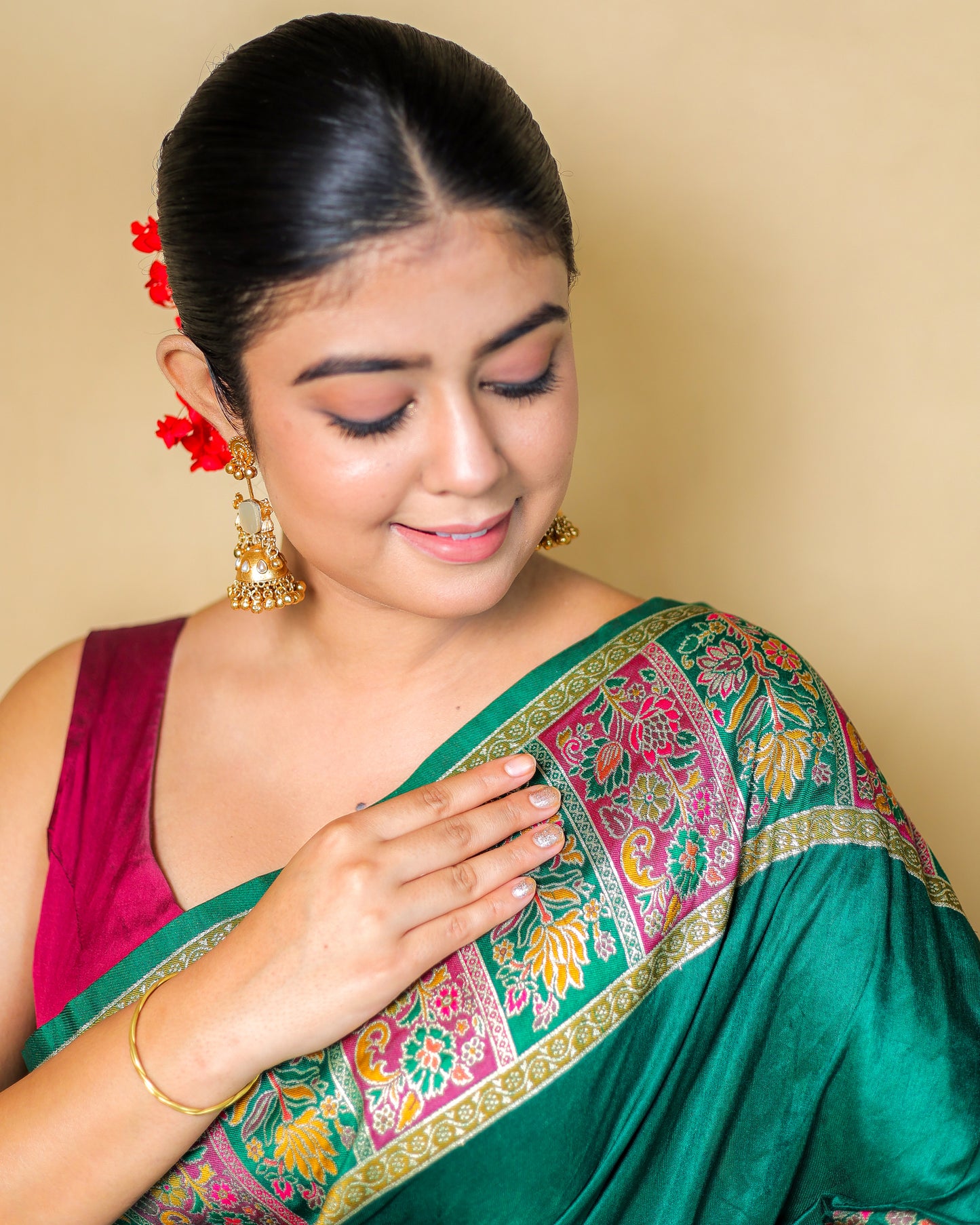 Green Meenakari Banarasi Silk Saree with Blouse Piece