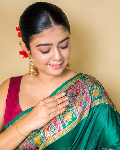 Green Meenakari Banarasi Silk Saree with Blouse Piece