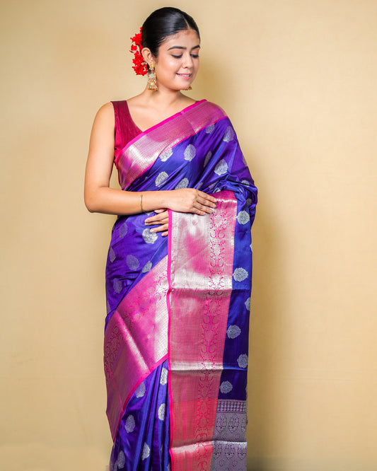 Royal Banarasi Silk in kanjiwaram style Saree in contrast colour