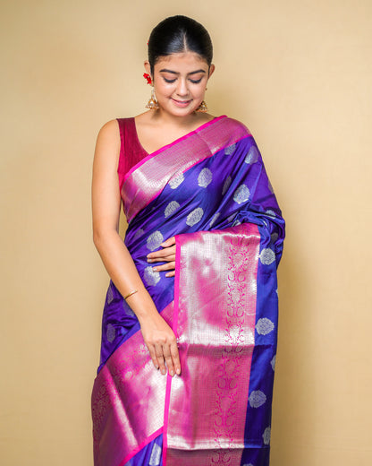 Royal Banarasi Silk in kanjiwaram style Saree in contrast colour
