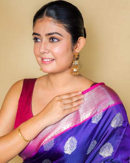 Royal Banarasi Silk in kanjiwaram style Saree in contrast colour