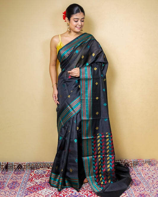 Mekhela Chador Raw Silk Saree With Multicolour Zari Weaving