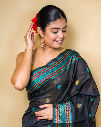 Mekhela Chador Raw Silk Saree With Multicolour Zari Weaving