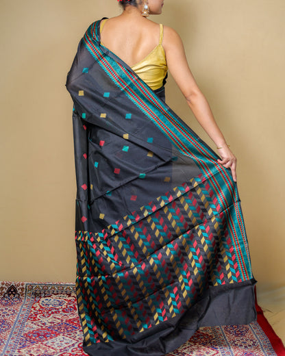 Mekhela Chador Raw Silk Saree With Multicolour Zari Weaving