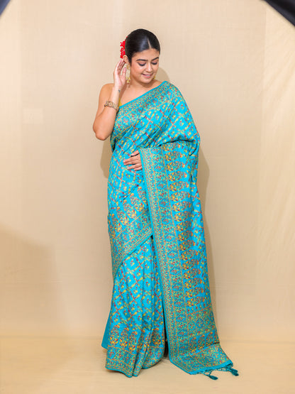 Turquoise Blue Meenakari Silk Saree with Blouse Piece – 6m Saree + 2m Blouse