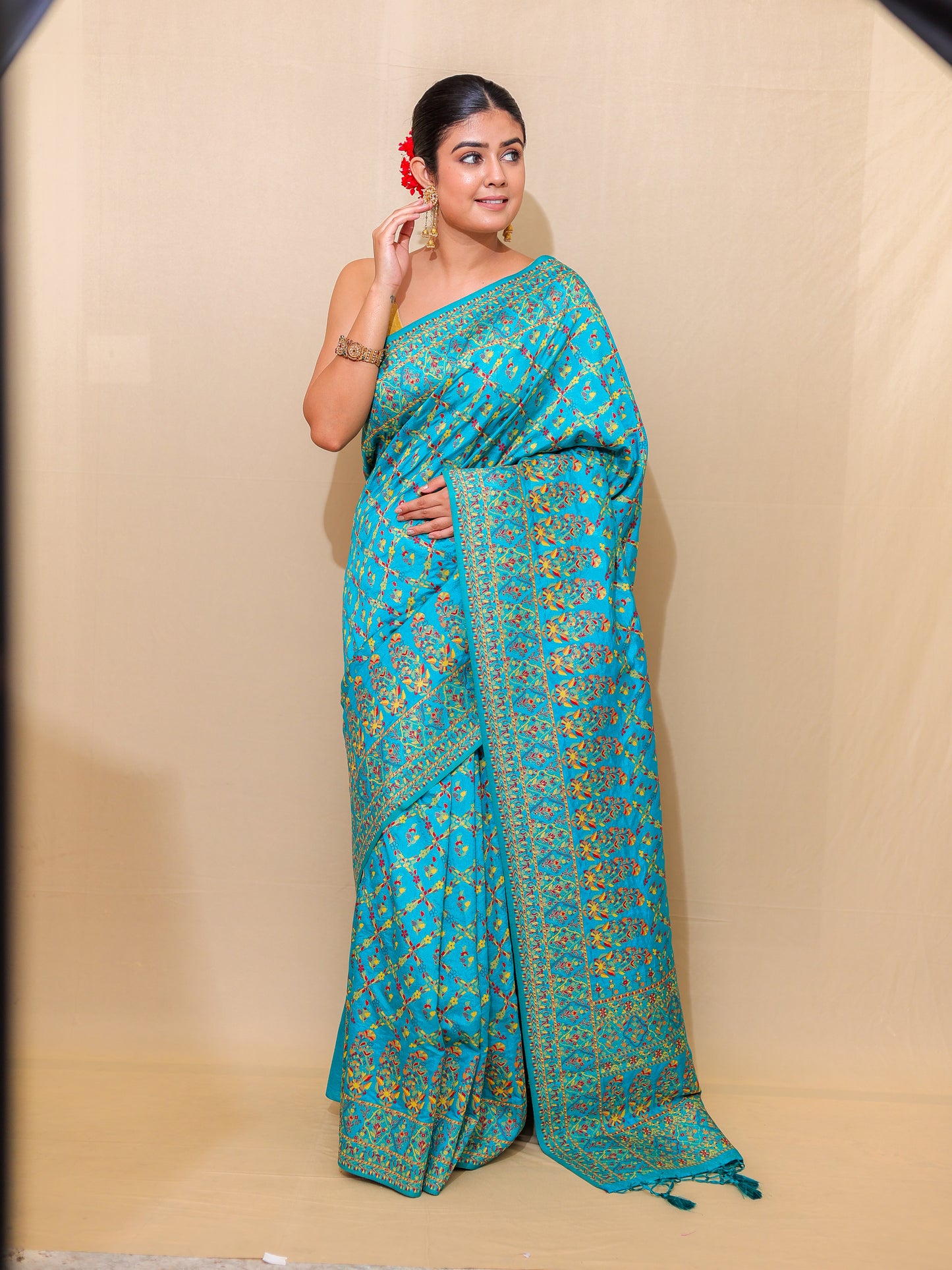 Turquoise Blue Meenakari Silk Saree with Blouse Piece – 6m Saree + 2m Blouse