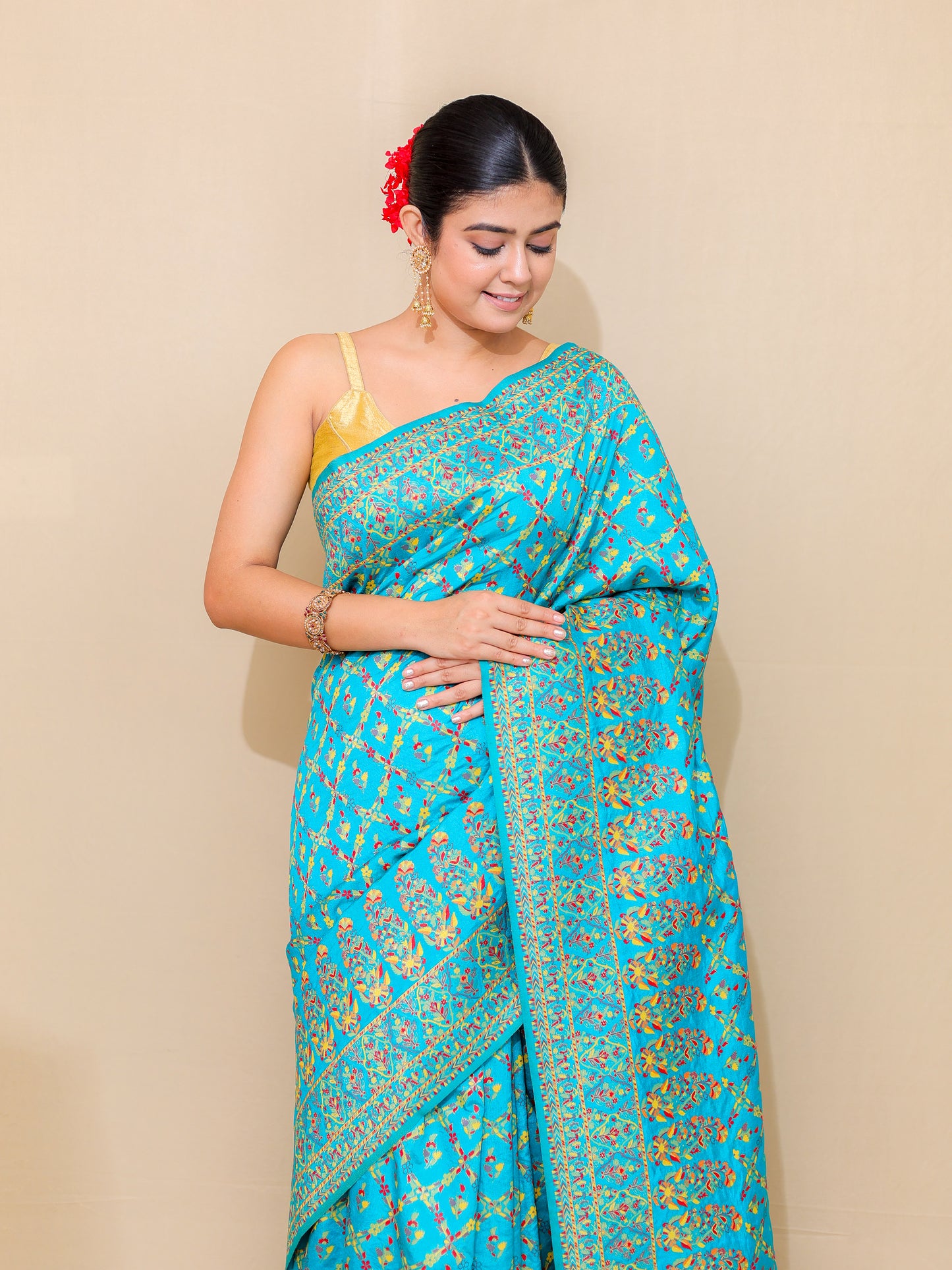 Turquoise Blue Meenakari Silk Saree with Blouse Piece – 6m Saree + 2m Blouse