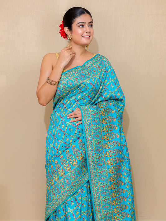 Turquoise Blue Meenakari Silk Saree with Blouse Piece – 6m Saree + 2m Blouse
