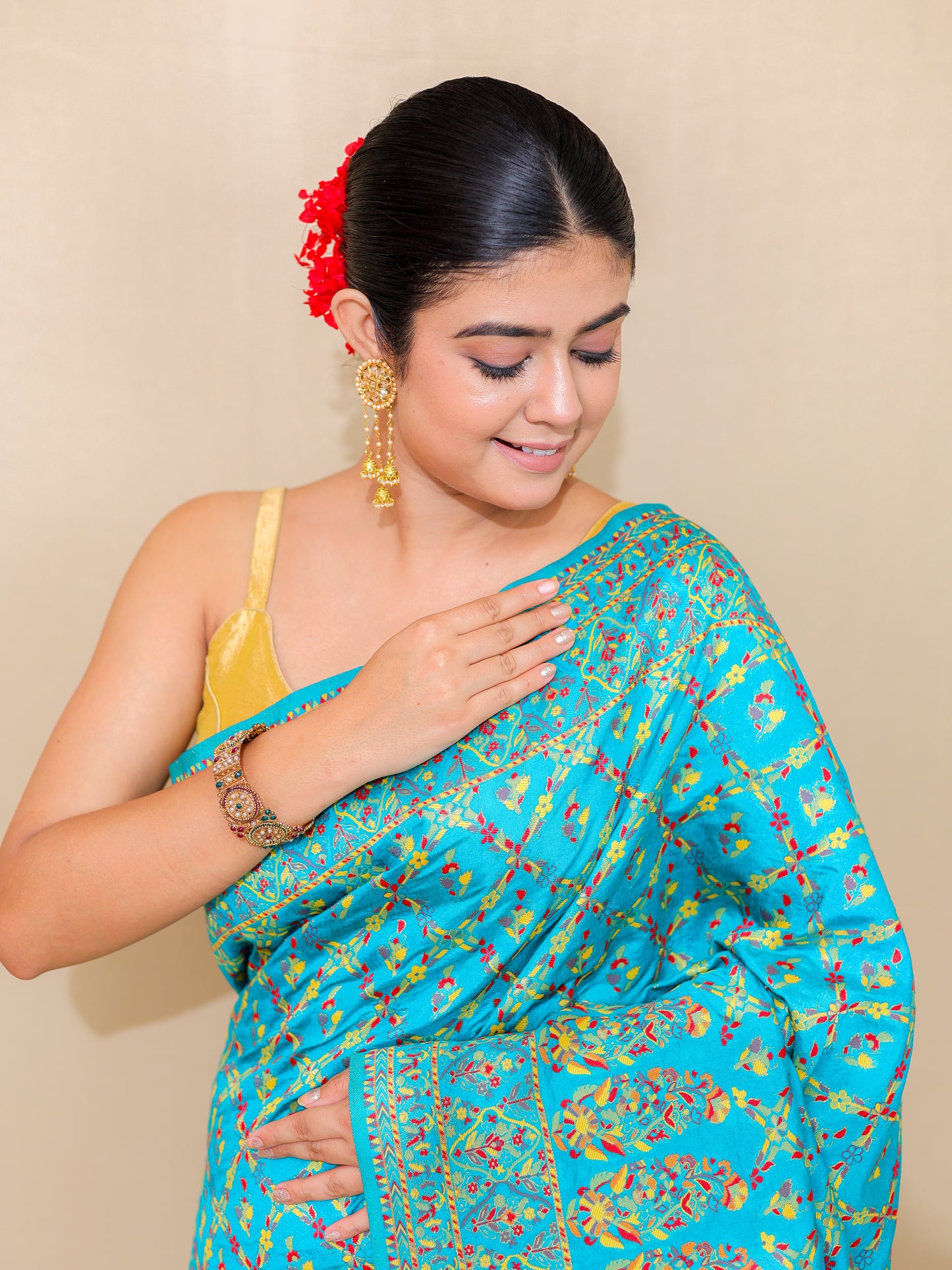 Turquoise Blue Meenakari Silk Saree with Blouse Piece – 6m Saree + 2m Blouse