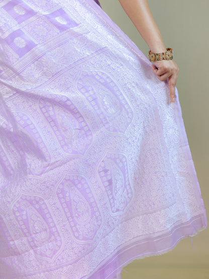 Lavender Cotton Saree with Geometric Woven Pattern | Daily Wear
