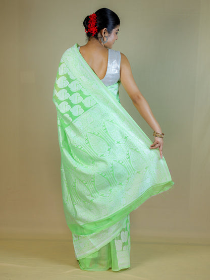 Elegant Green Cotton Saree with Blouse Piece – Daily & Festive Wear