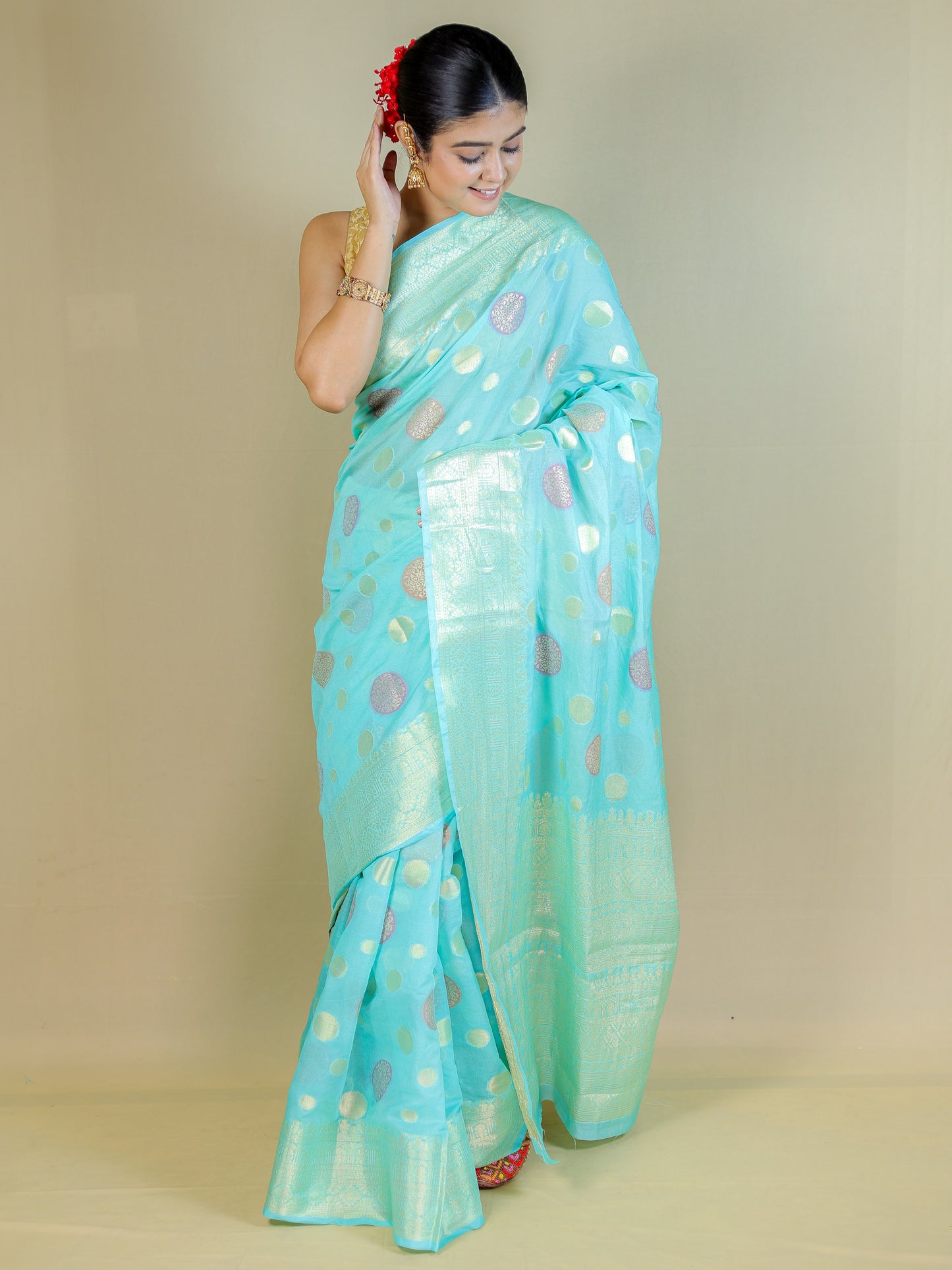 Sky Blue Banarasi Silk Saree with Blouse Piece – Wedding & Festive Wear