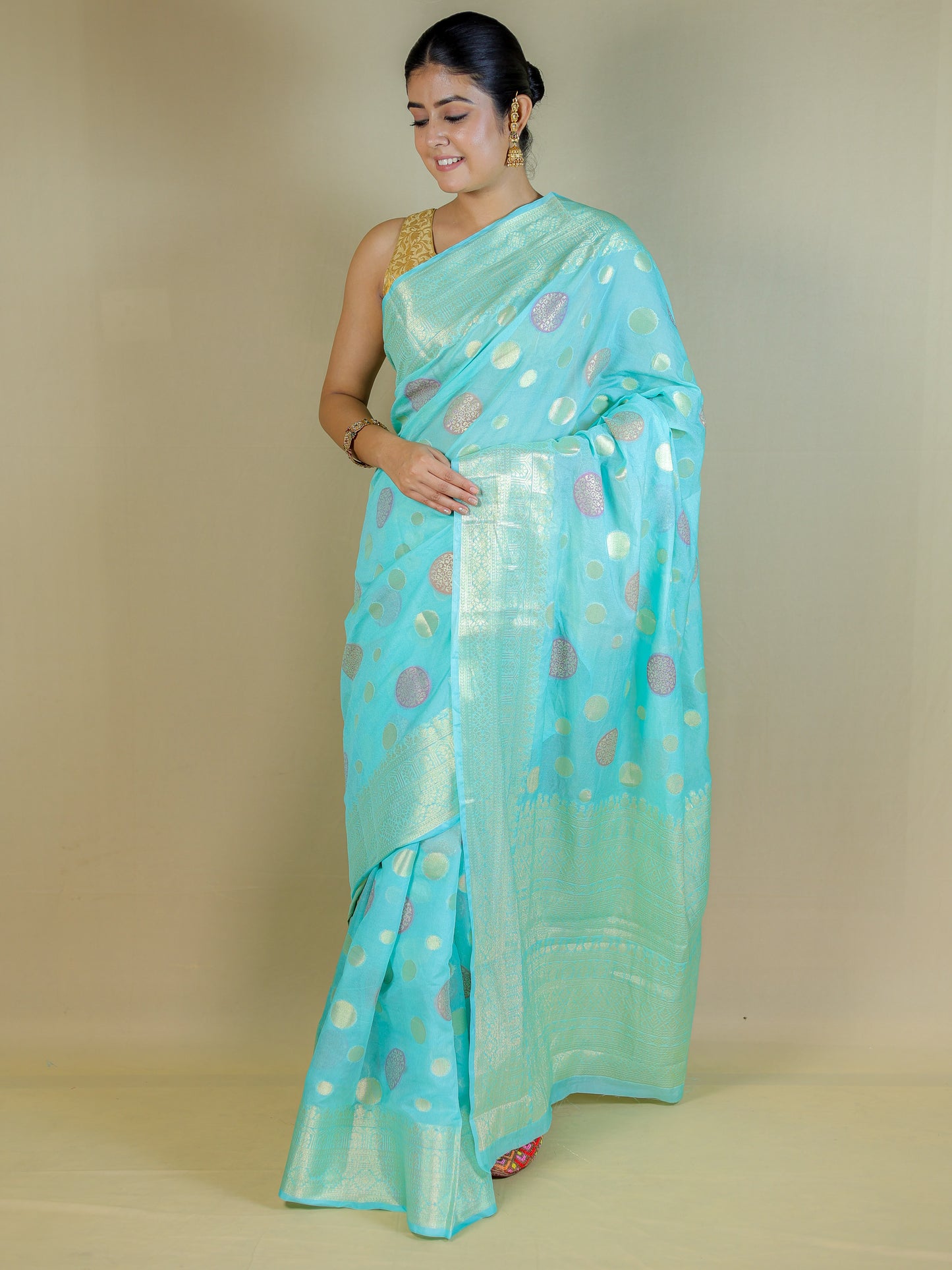 Sky Blue Banarasi Silk Saree with Blouse Piece – Wedding & Festive Wear