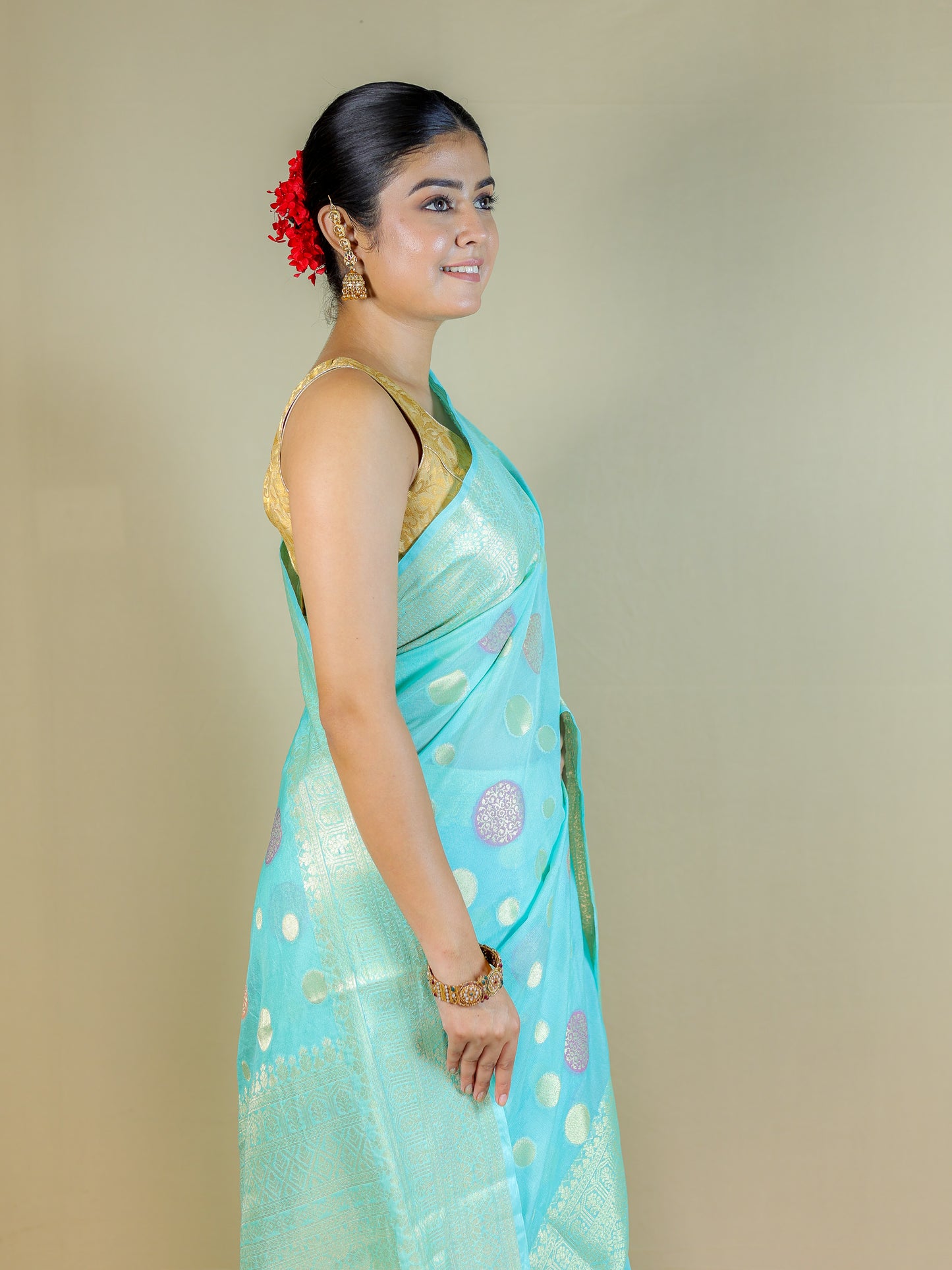 Sky Blue Banarasi Silk Saree with Blouse Piece – Wedding & Festive Wear