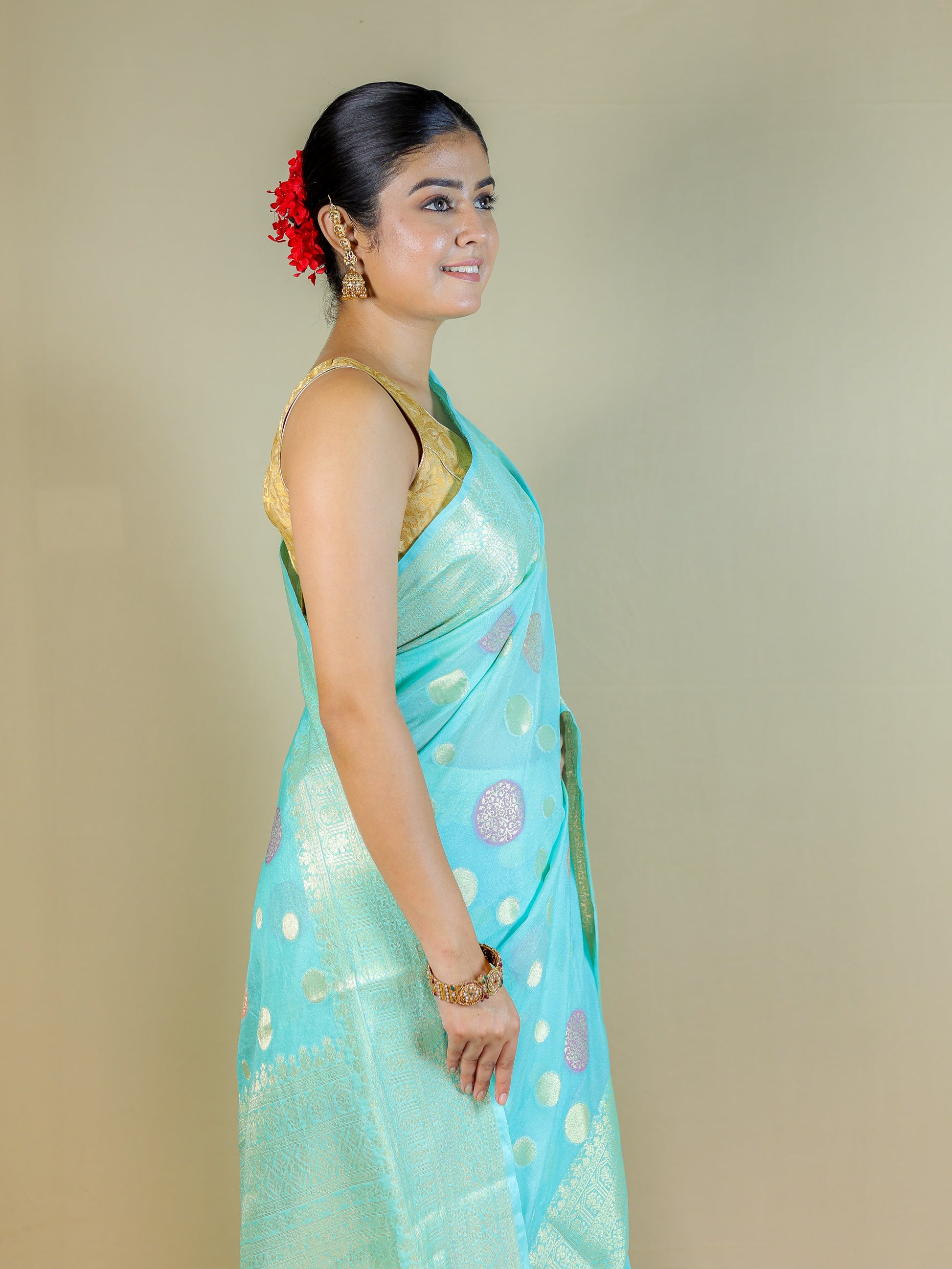 Sky Blue Banarasi Silk Saree with Blouse Piece – Wedding & Festive Wear
