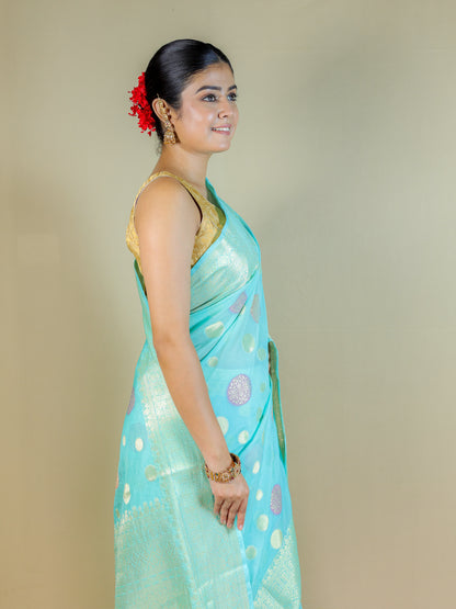 Sky Blue Banarasi Silk Saree with Blouse Piece – Wedding & Festive Wear
