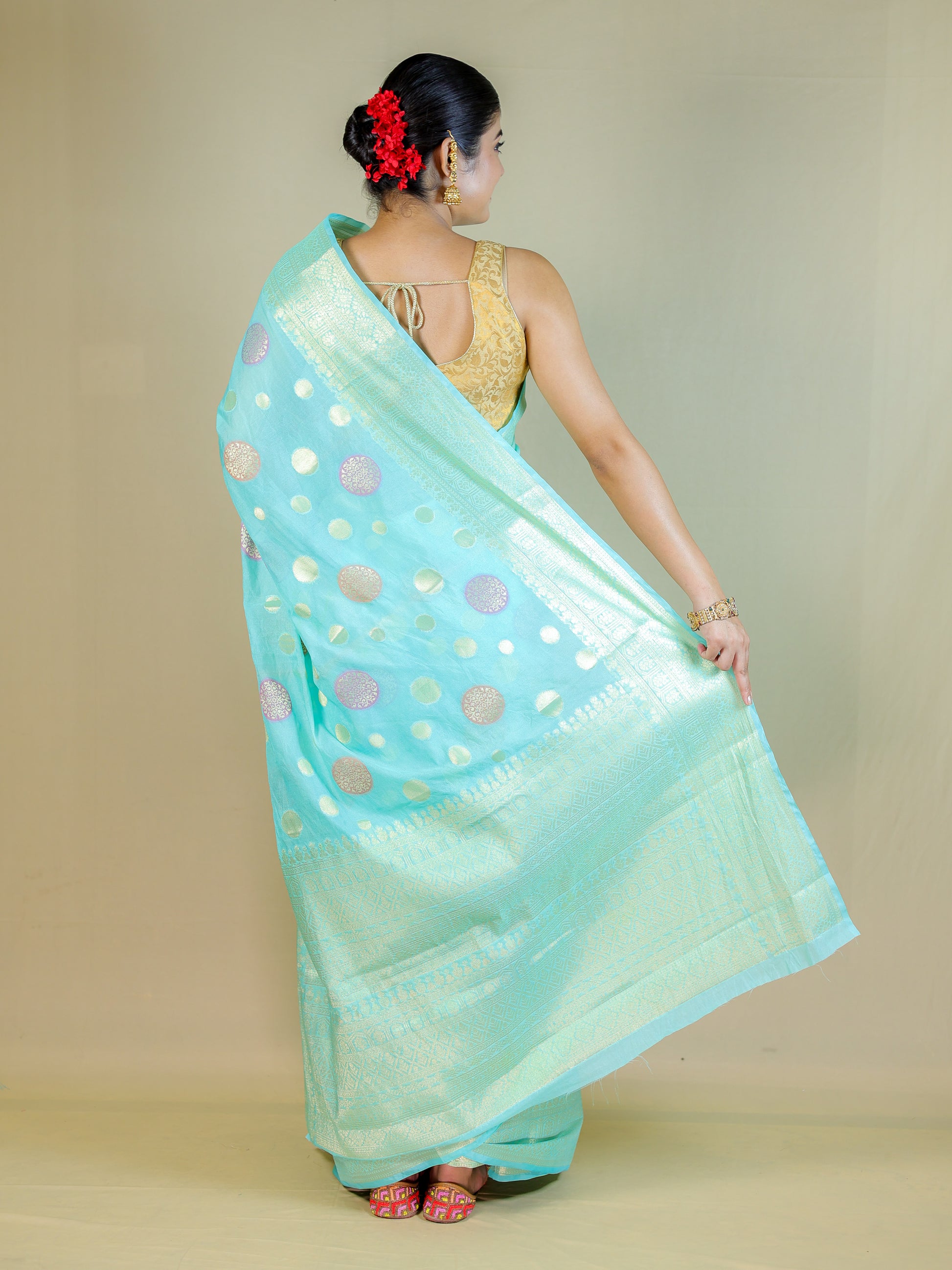 Sky Blue Banarasi Silk Saree with Blouse Piece – Wedding & Festive Wear