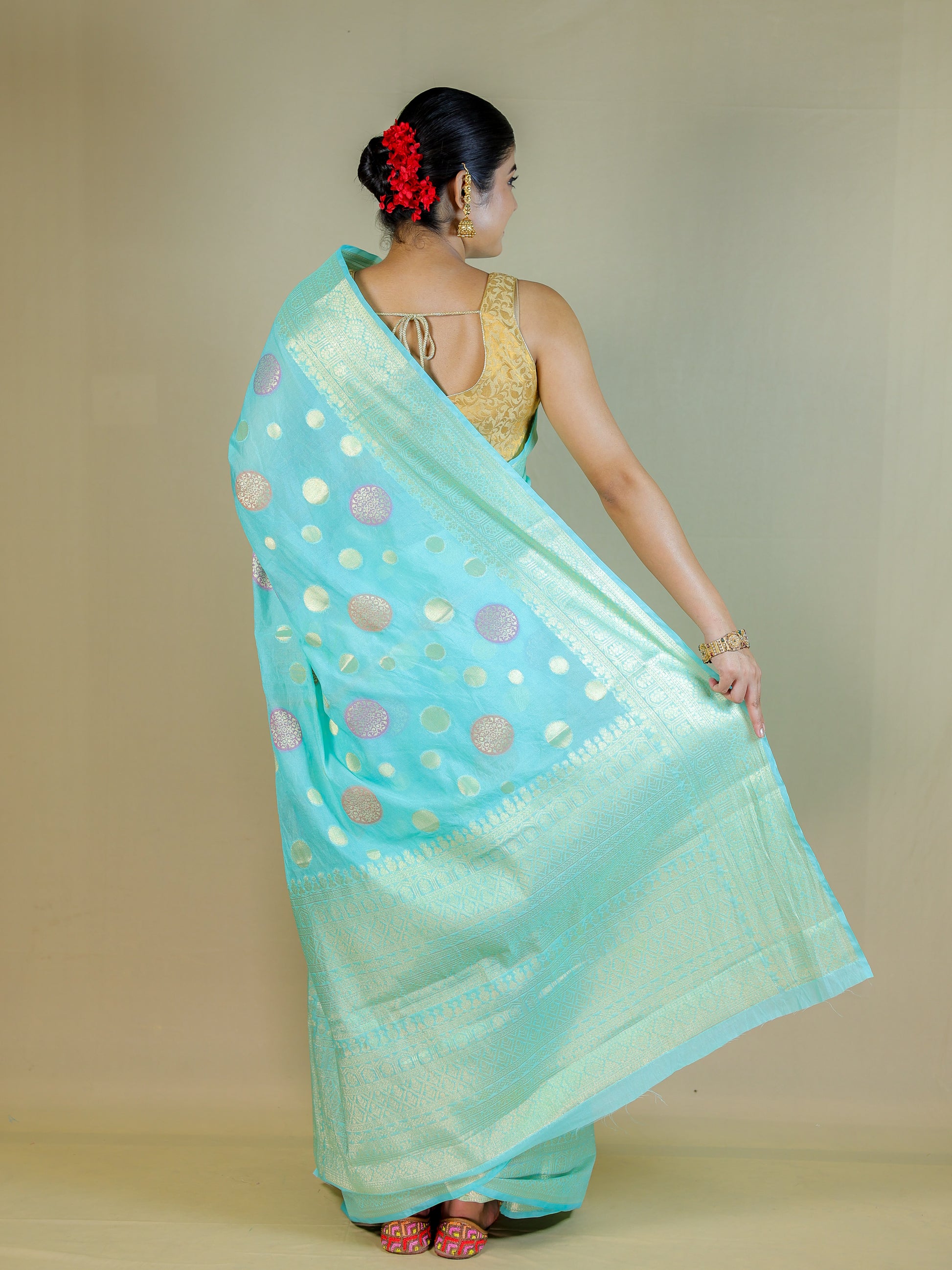 Sky Blue Banarasi Silk Saree with Blouse Piece – Wedding & Festive Wear
