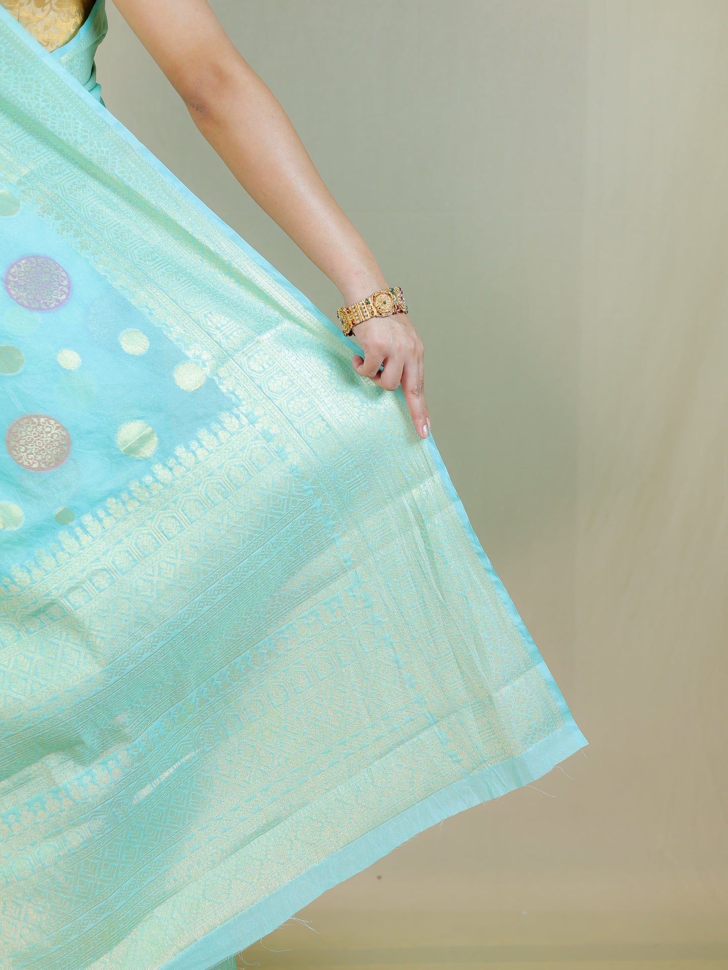 Sky Blue Banarasi Silk Saree with Blouse Piece – Wedding & Festive Wear