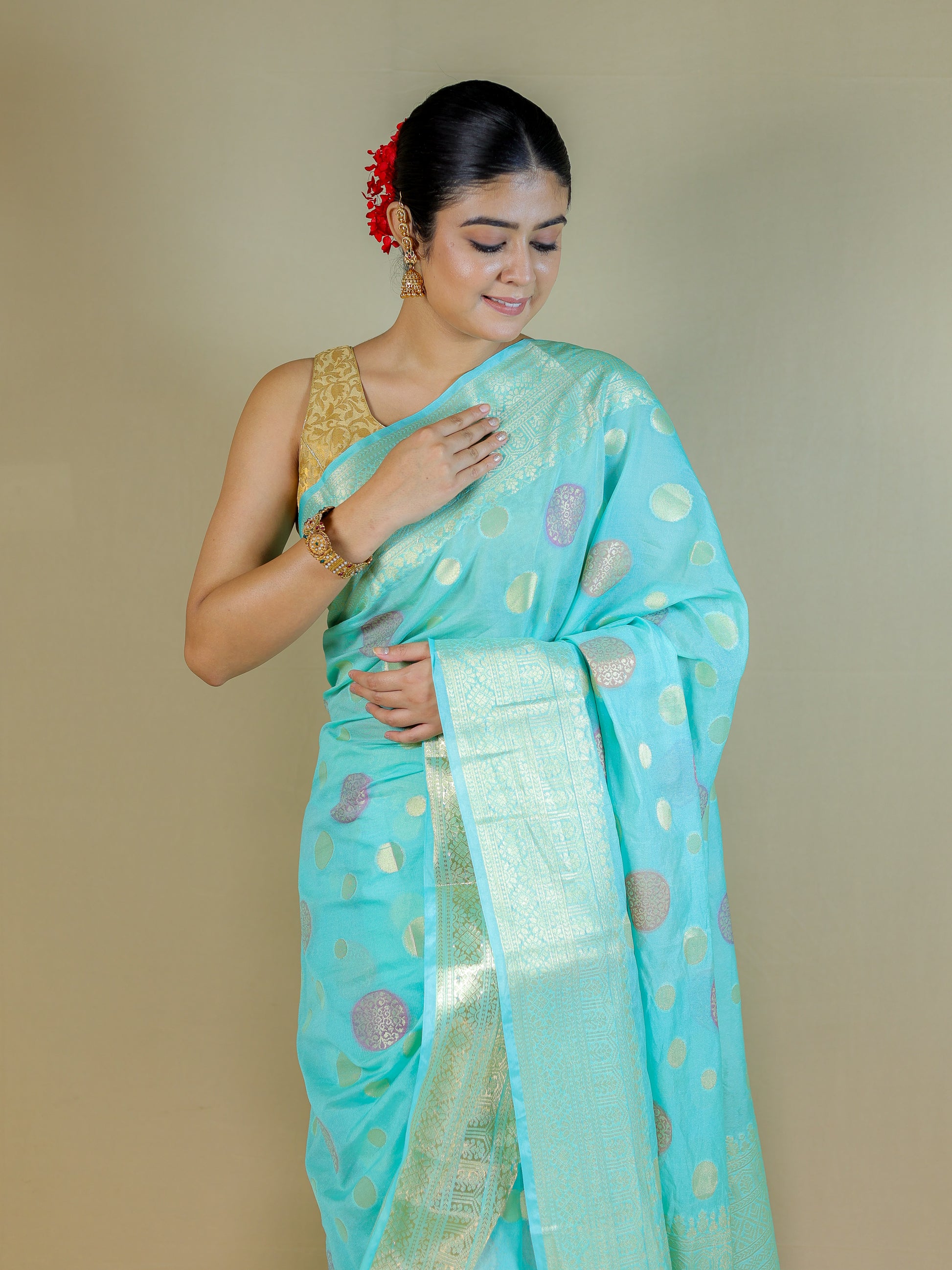 Sky Blue Banarasi Silk Saree with Blouse Piece – Wedding & Festive Wear