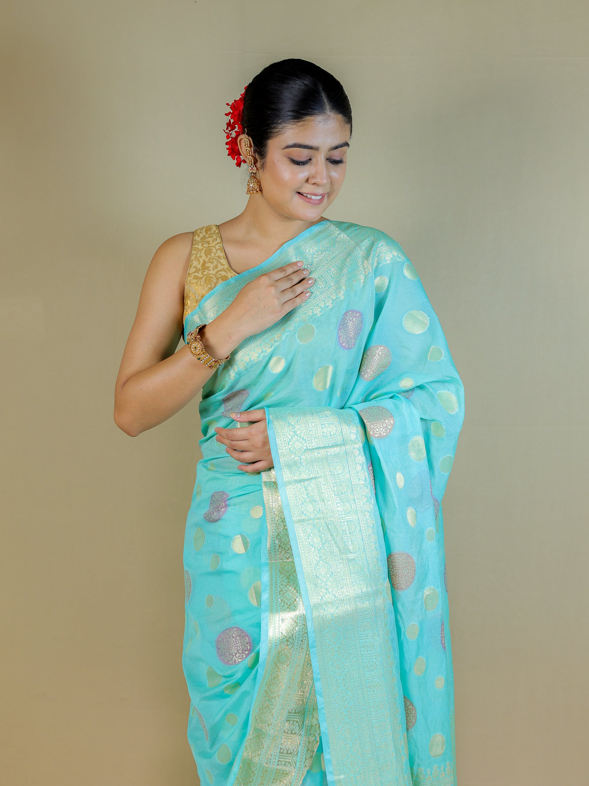 Sky Blue Banarasi Silk Saree with Blouse Piece – Wedding & Festive Wear