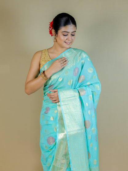 Sky Blue Banarasi Silk Saree with Blouse Piece – Wedding & Festive Wear