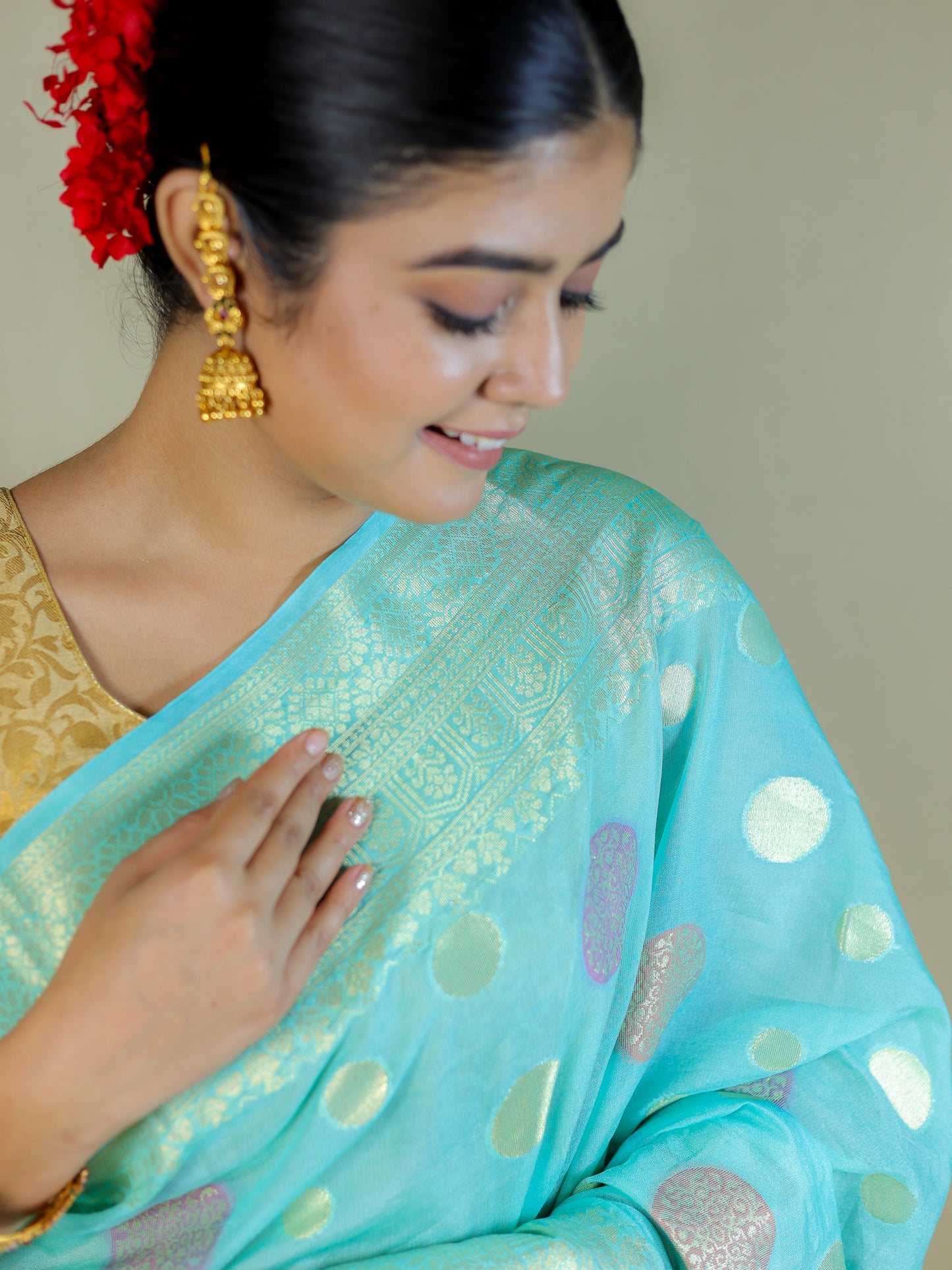 Sky Blue Banarasi Silk Saree with Blouse Piece – Wedding & Festive Wear