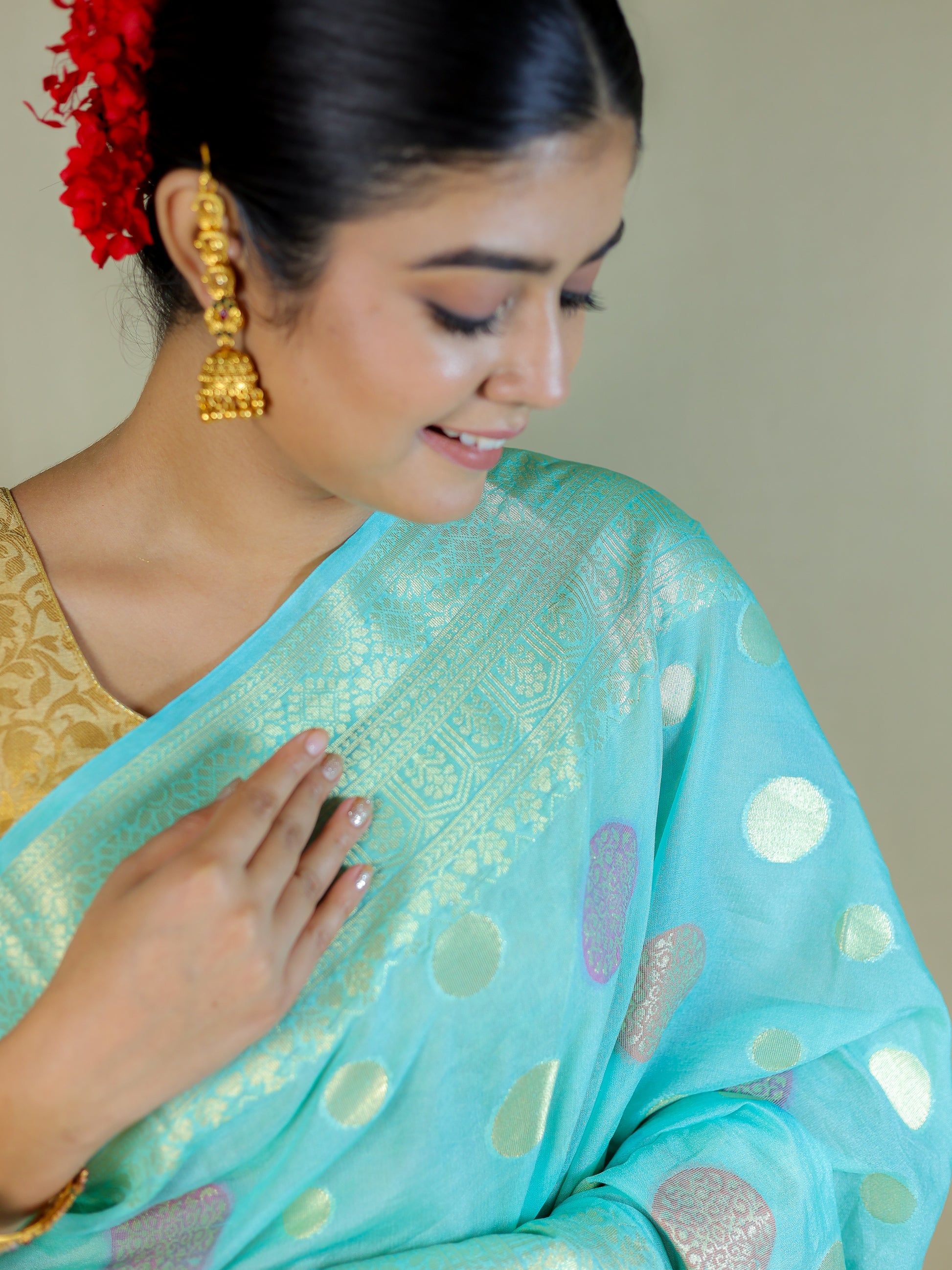 Sky Blue Banarasi Silk Saree with Blouse Piece – Wedding & Festive Wear