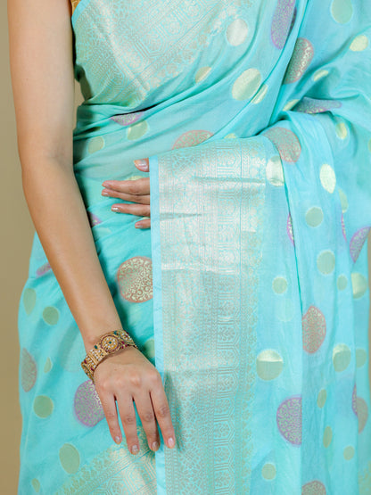 Sky Blue Banarasi Silk Saree with Blouse Piece – Wedding & Festive Wear