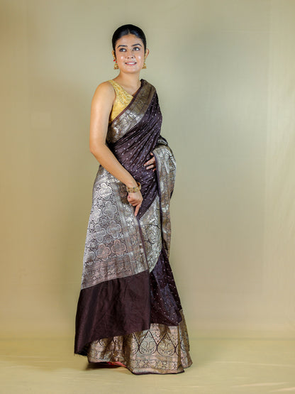 Designer Bandhani Banarasi Silk Saree with Rich Zari Border & Blouse Piece