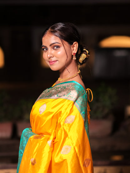 Royal Crystal Yellow Pure Handloom Cotton Saree