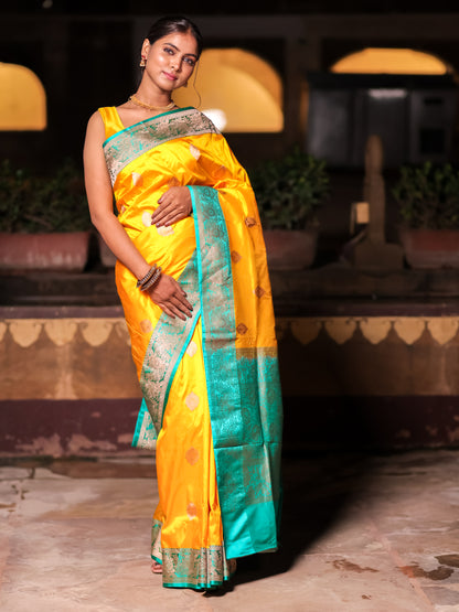 Royal Crystal Yellow Pure Handloom Cotton Saree