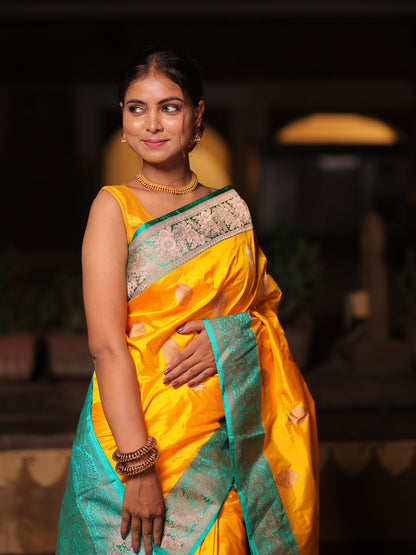 Royal Crystal Yellow Pure Handloom Cotton Saree