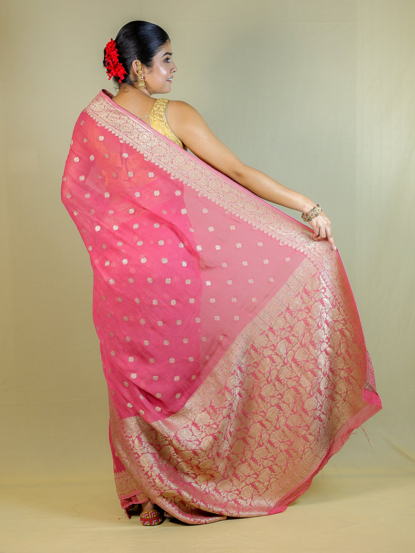 Pure Organza Banarasi Saree with Blouse Piece – Elegant Pink