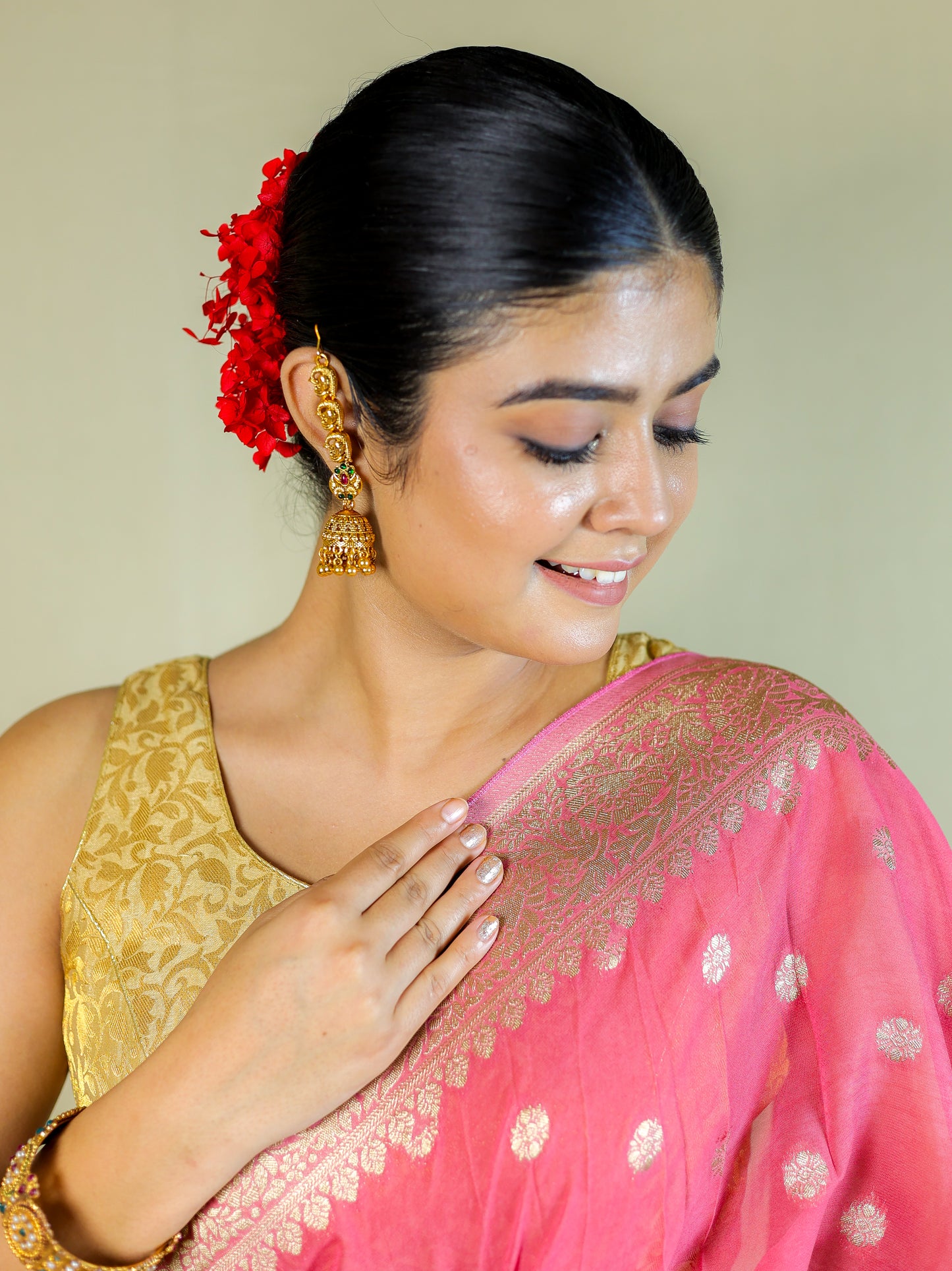 Pure Organza Banarasi Saree with Blouse Piece – Elegant Pink