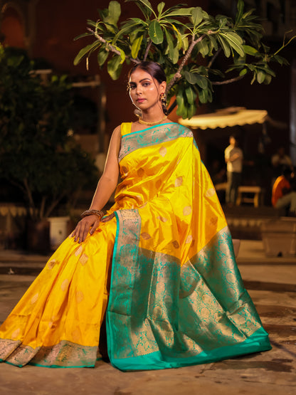 Royal Crystal Yellow Pure Handloom Cotton Saree