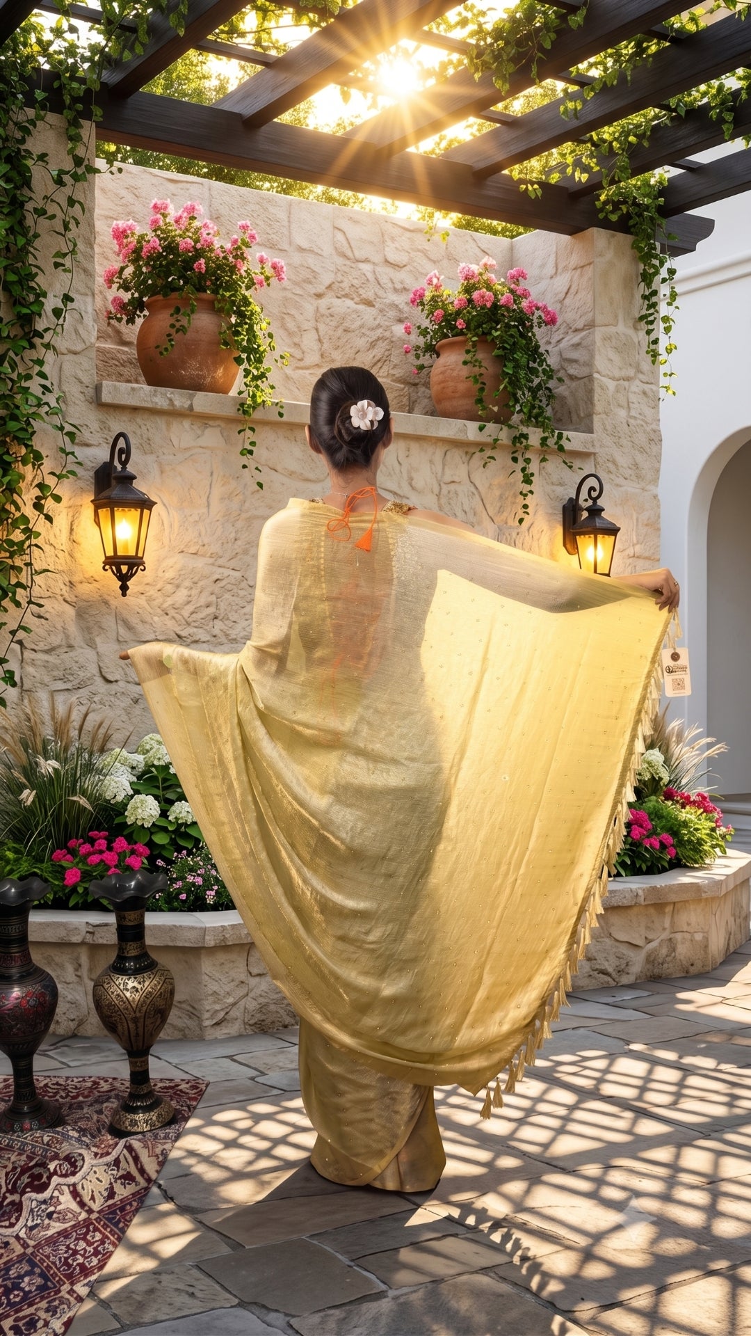 Banarashe Golden Yellow Crape Silk Saree