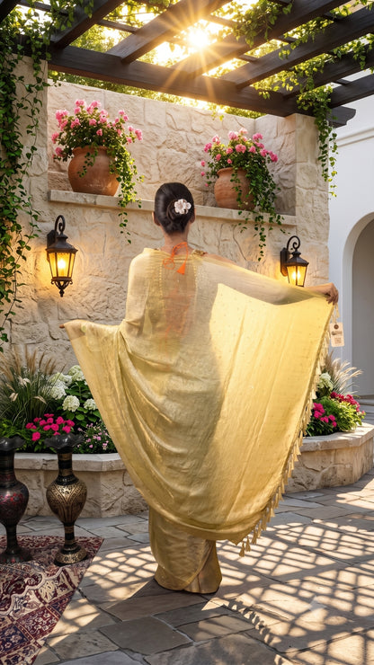 Banarashe Golden Yellow Crape Silk Saree