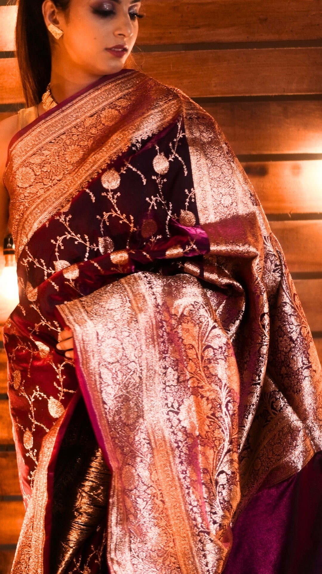 Violet with Silver-Gold Zari Pure Katan Silk Banarasi Saree