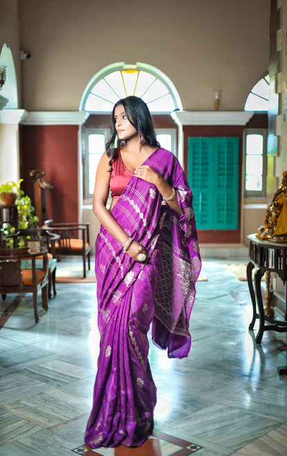 Dark Violet Purple Banarasi Silk Saree