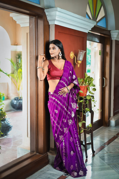 Dark Violet Purple Banarasi Silk Saree