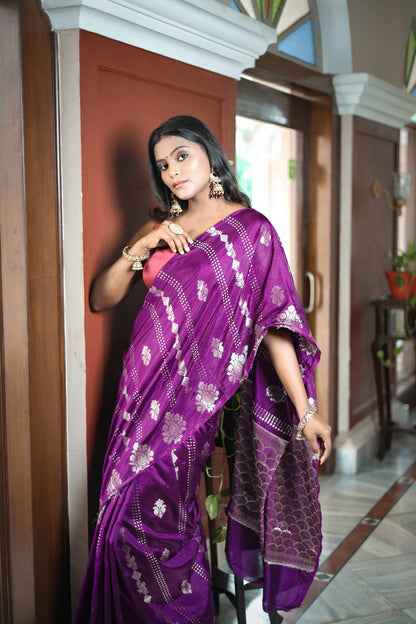 Dark Violet Purple Banarasi Silk Saree