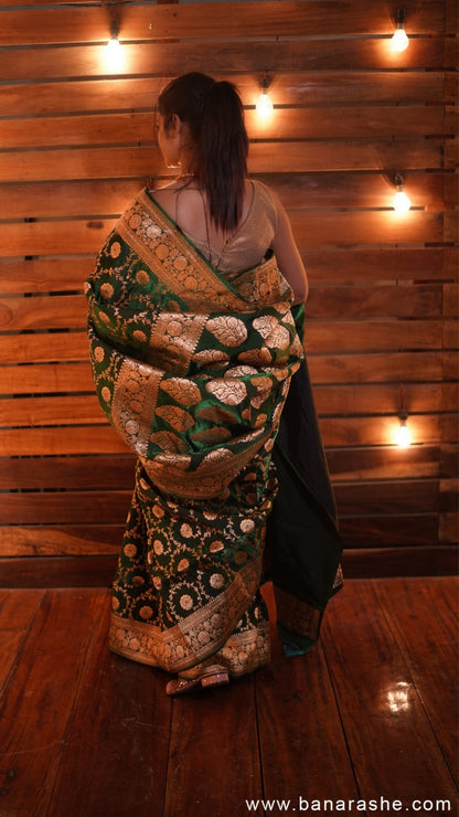 Green with Dual Zari Pure Katan Silk Banarasi Saree