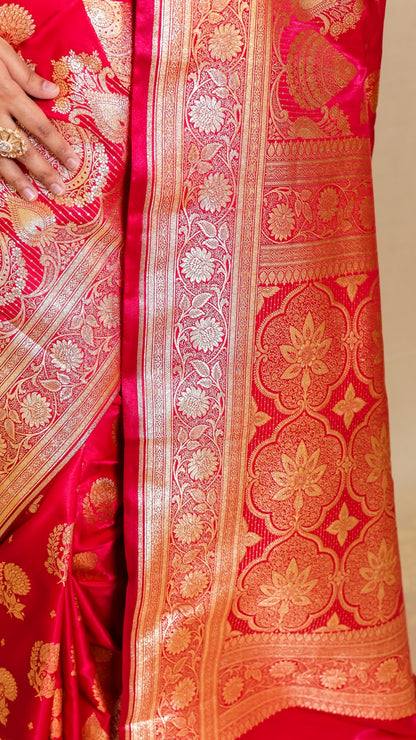 Rani Rasika Red Kanjivaram Silk Saree with Golden Floral Brocade