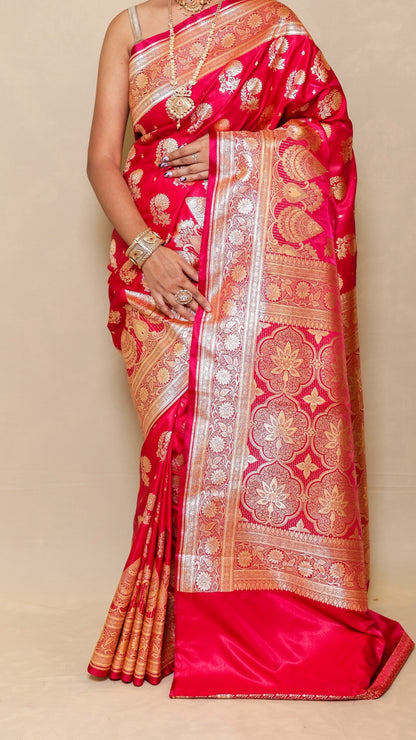 Rani Rasika Red Kanjivaram Silk Saree with Golden Floral Brocade
