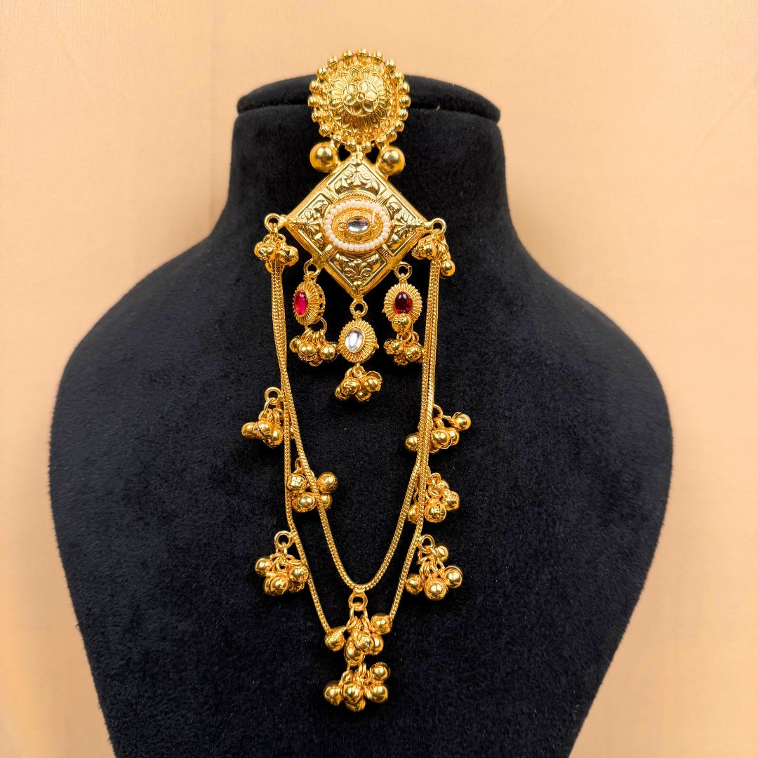 Traditional Gold Tone Chandbali Earrings with Chain Tassels