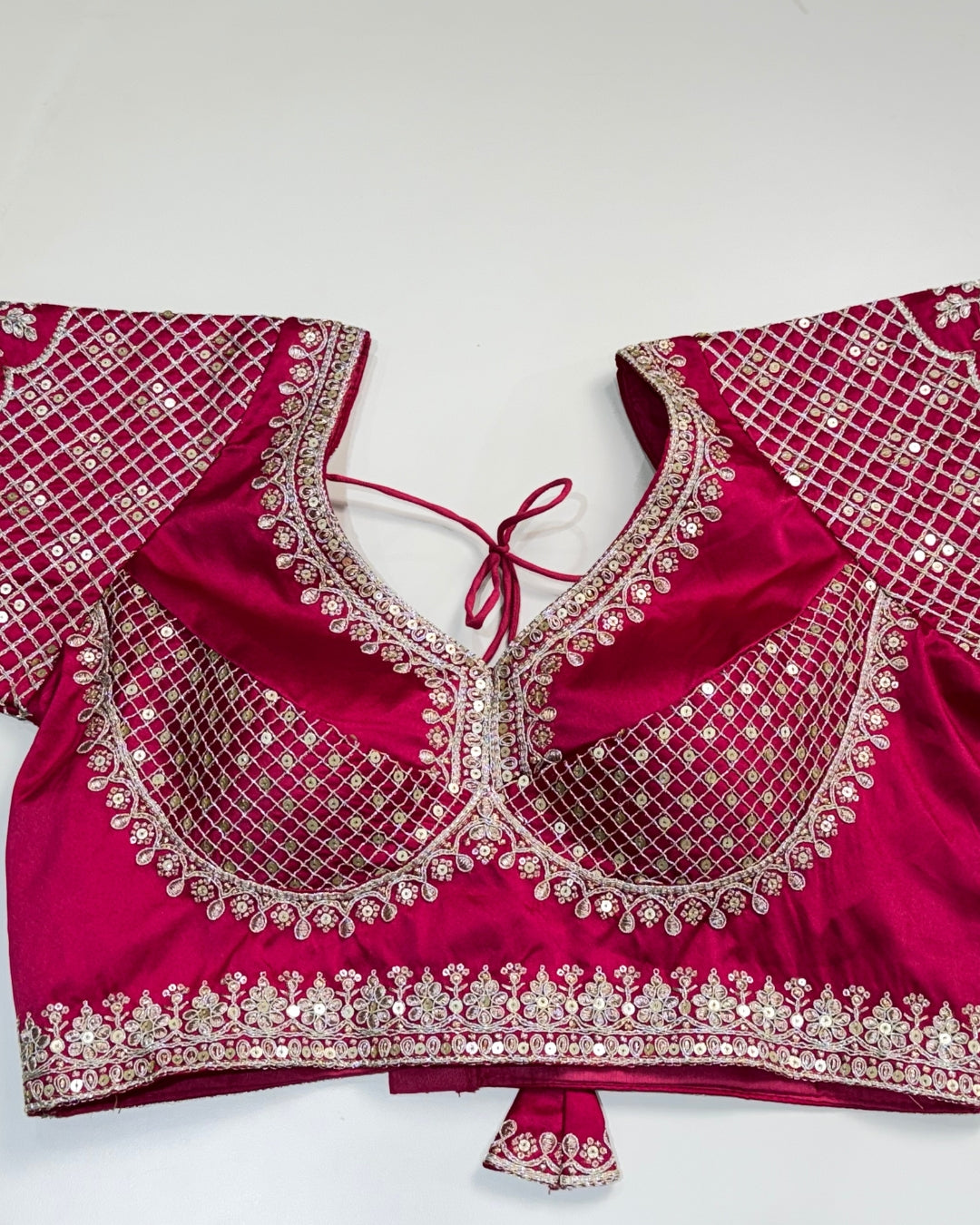 Bridal Magenta Raw Silk Blouse with Dori & Sequin Work