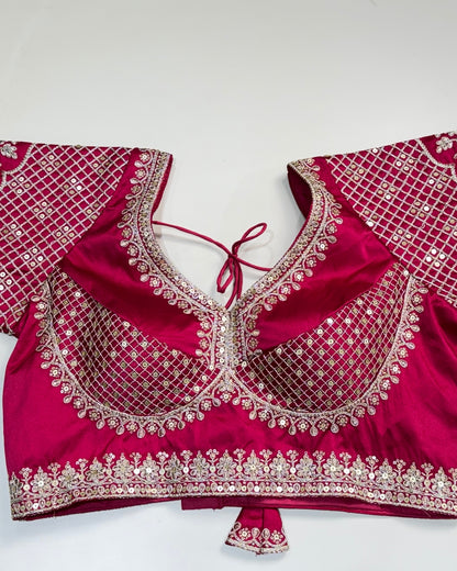 Bridal Magenta Raw Silk Blouse with Dori & Sequin Work