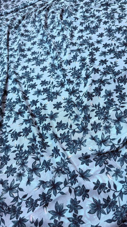 Elegant grey Georgette Saree with Abstract Floral Print & Matching Blouse Piece – Lightweight Daily & Party Wear Saree for Women